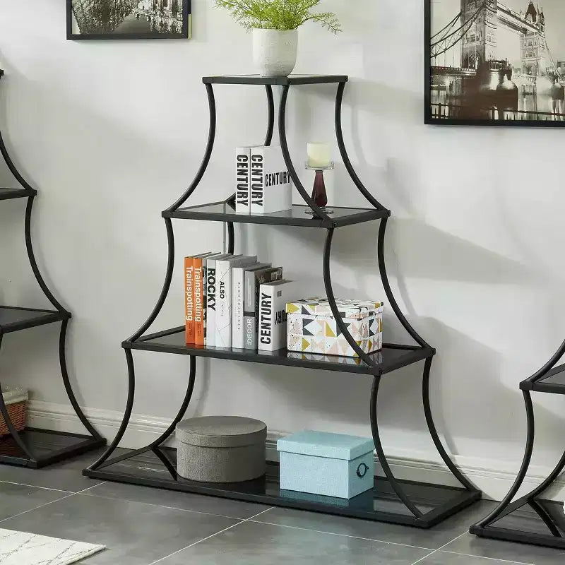 Bibliothèque Kurry 4 étagères 50,63 po noir sablé - miBasics : Transitionnel, profil effilé, verre 5 mm
