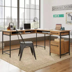 Sauder Iron City, bureau d'ordinateur en L, chêne quadrillé : style industriel avec cadre métallique et rangement en hauteur