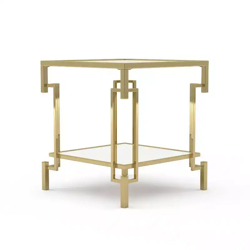 Table d'appoint contemporaine à plateau en verre carré Costa Mesa Champagne - miBasics