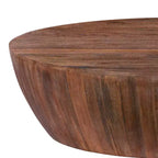 Table basse ronde 48" sculptée à la main en bois de manguier, forme tambour, marron vieilli : Robuste et polie