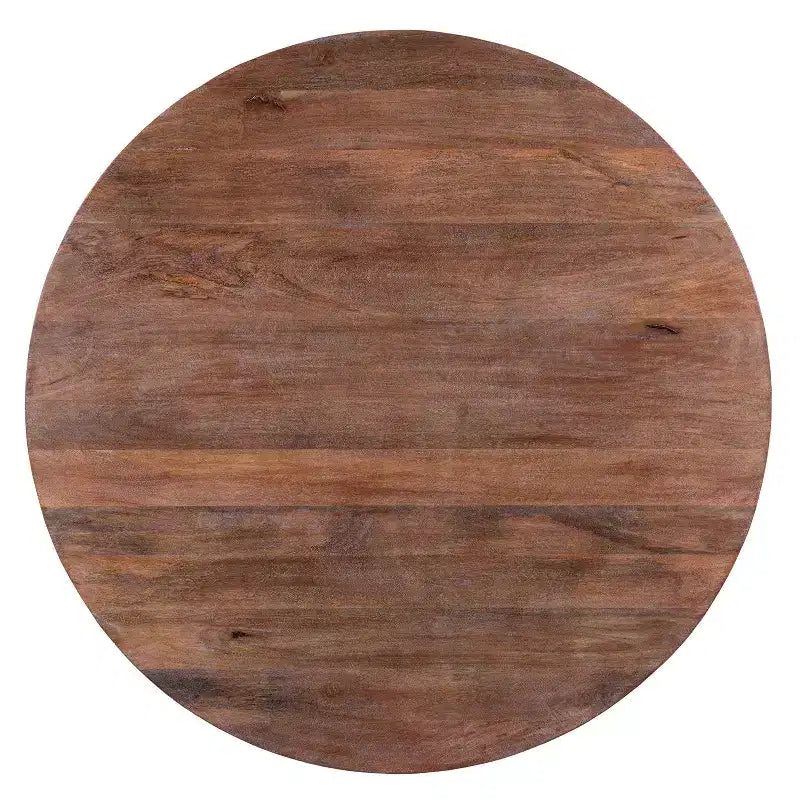 Table basse ronde 48" sculptée à la main en bois de manguier, forme tambour, marron vieilli : Robuste et polie