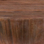 Table basse ronde 48" sculptée à la main en bois de manguier, forme tambour, marron vieilli : Robuste et polie