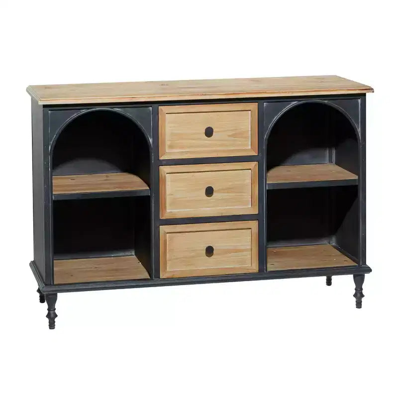 Farmhouse Wood and Metal Cabinet Black - Olivia & May: Chic Storage, 3 Drawers, 4 Shelves, No Assembly Required