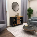 Armoire en bois et métal style ferme noir - Rangement chic, 3 tiroirs, 4 étagères, aucun assemblage requis