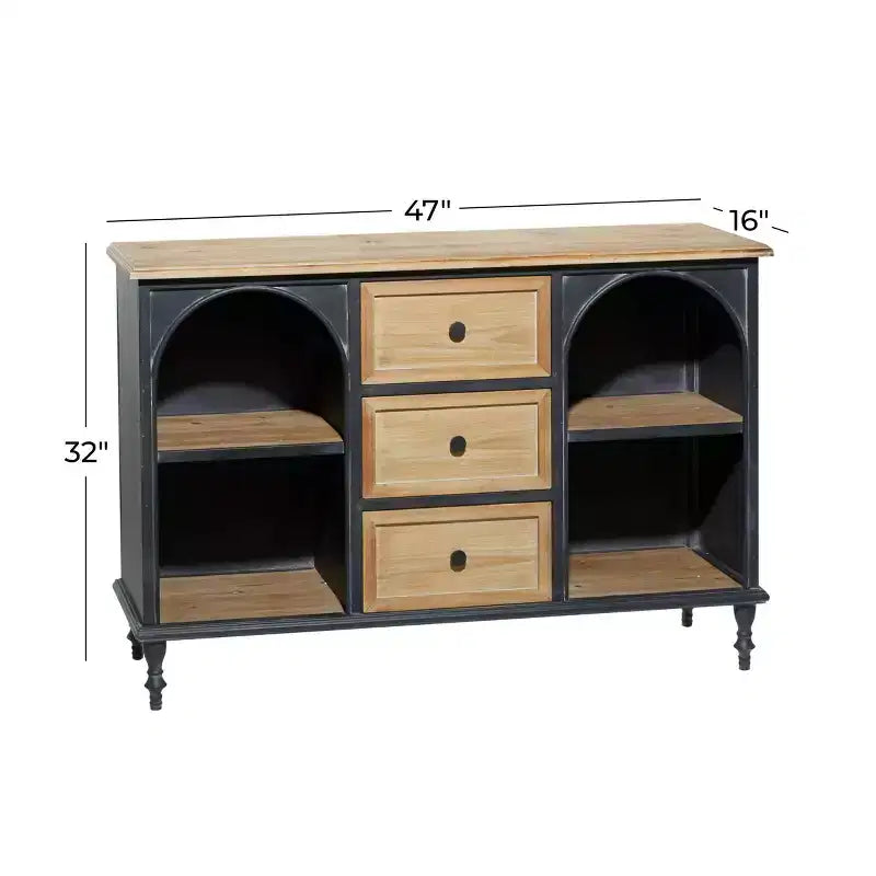 Armoire en bois et métal style ferme noir - Rangement chic, 3 tiroirs, 4 étagères, aucun assemblage requis