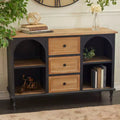Armoire en bois et métal style ferme noir - Rangement chic, 3 tiroirs, 4 étagères, aucun assemblage requis