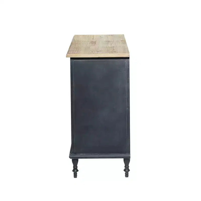 Armoire en bois et métal style ferme noir - Rangement chic, 3 tiroirs, 4 étagères, aucun assemblage requis