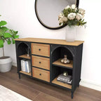 Armoire en bois et métal style ferme noir - Rangement chic, 3 tiroirs, 4 étagères, aucun assemblage requis