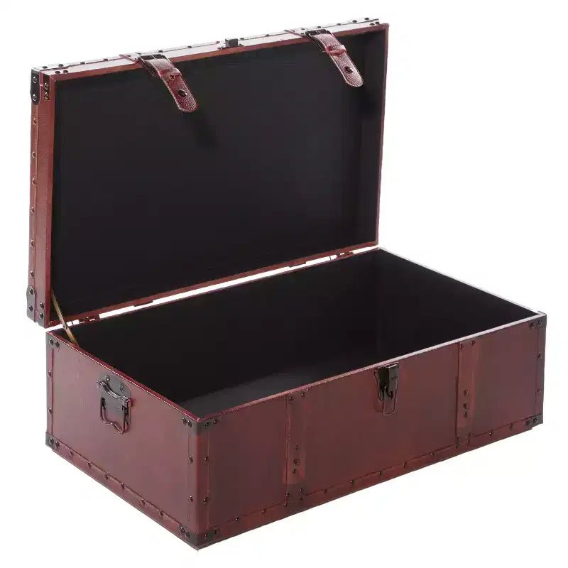 Olivia & May Coffre de table basse rectangulaire en similicuir rustique marron : Solution de rangement d'inspiration vintage, aucun assemblage requis