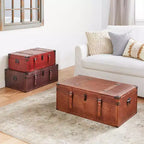 Olivia & May Coffre de table basse rectangulaire en similicuir rustique marron : Solution de rangement d'inspiration vintage, aucun assemblage requis