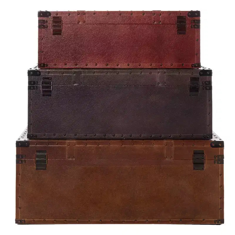 Olivia & May Coffre de table basse rectangulaire en similicuir rustique marron : Solution de rangement d'inspiration vintage, aucun assemblage requis