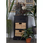 Commode en bois de ferme avec paniers en osier noirs - Olivia & May : aucun assemblage requis, utilisation en intérieur, composite MDF