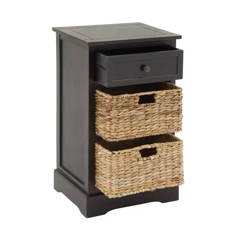 Commode en bois de ferme avec paniers en osier noirs - Olivia & May : aucun assemblage requis, utilisation en intérieur, composite MDF