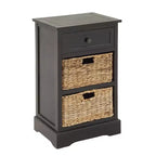 Commode en bois de ferme avec paniers en osier noirs - Olivia & May : aucun assemblage requis, utilisation en intérieur, composite MDF