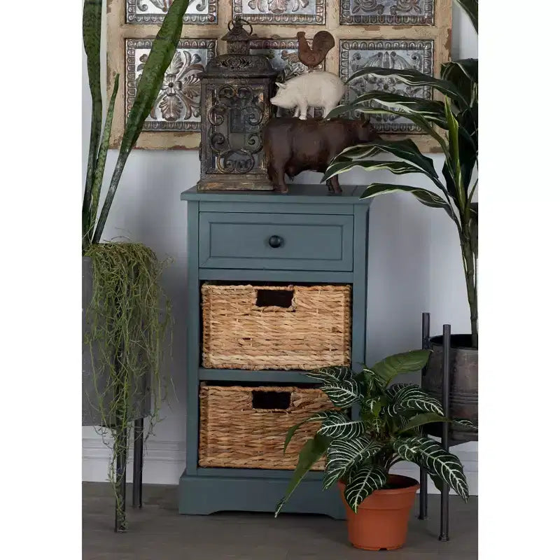 Table d'appoint Olivia & May Wood avec rangement et tiroirs en osier blancs : style Mid-Century Modern, aucun assemblage requis, avec système anti-basculement