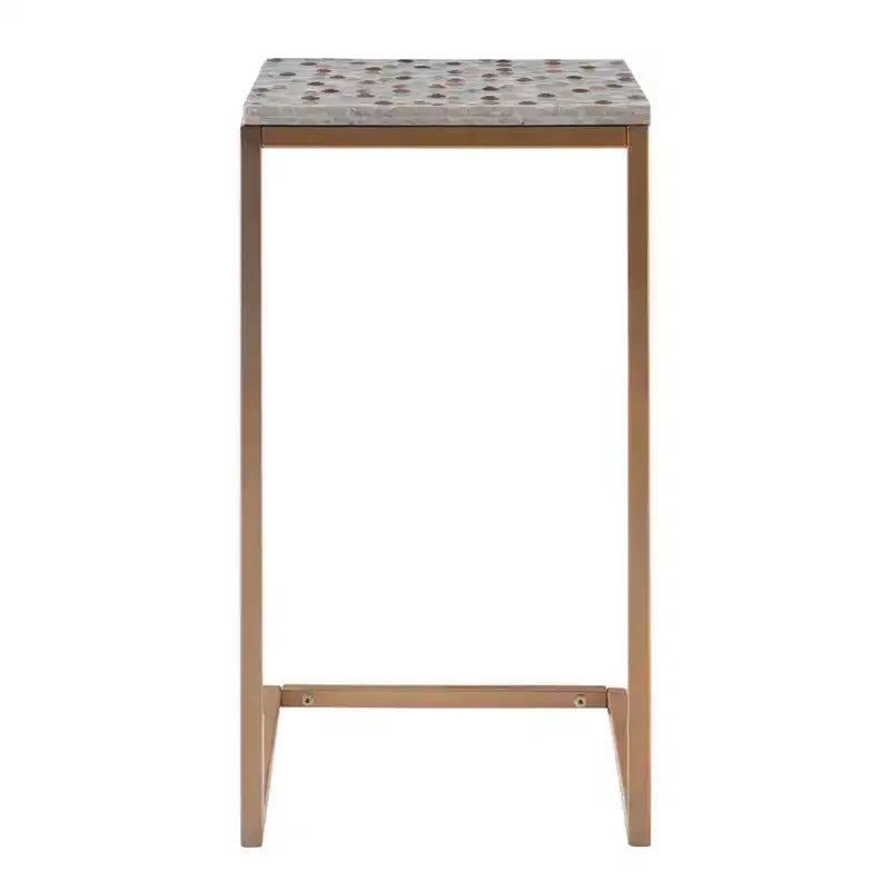 Table d'appoint Priscille 45,7 cm x 35,6 cm en métal doré - Linon: Coquille de Capiz, cadre géométrique, style «Coastal Glam»