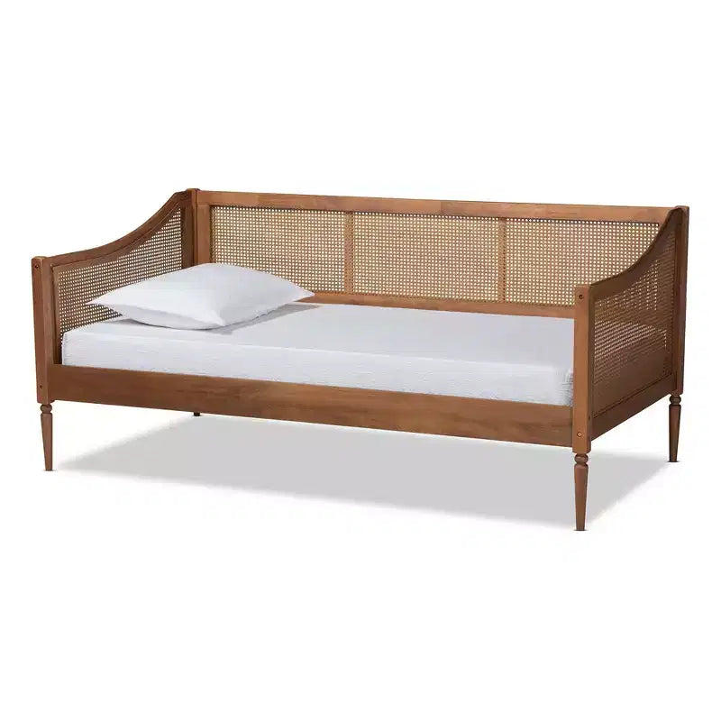 Twin Ogden Wood & Synthetic Rattan Daybed with Turned Legs - Baxton Studio: Mid-Century, No Box Spring Required
