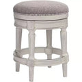 55 Downing Street Oliver Wood Swivel Bar Stool Distressed White 24 1/2 High Traditional Pewter Round Cushion with Footrest for Kitchen Counter Island