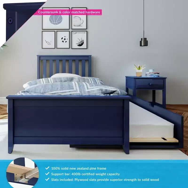 Lit jumeau Max & Lily avec lit gigogne, lit plateforme classique en bois massif avec rangement