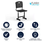 Chaise d'élève noire réglable en hauteur Flash Furniture Nila avec piétement piédestal noir pour l'école, la salle de classe, l'apprentissage à distance