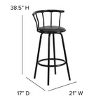 Tabouret de bar Flash Furniture à dossier Couronne, en métal noir avec siège pivotant en vinyle noir.