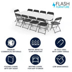 Ensemble table pliante de réception/formation Flash Furniture Kathryn 2,4 m en plastique aspect granit blanc avec 10 chaises pliantes