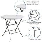 Table pliante ronde Emma et Oliver de 0,80 m en plastique blanc aspect granit - Table événementielle