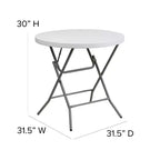 Table pliante ronde Emma et Oliver de 0,80 m en plastique blanc aspect granit - Table événementielle