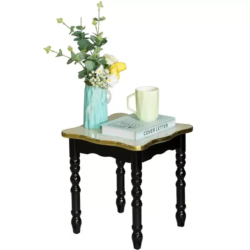 Table d'appoint carrée en bois Fabulaxe, Table d'appoint décorative pour salon, Or, noir et blanc