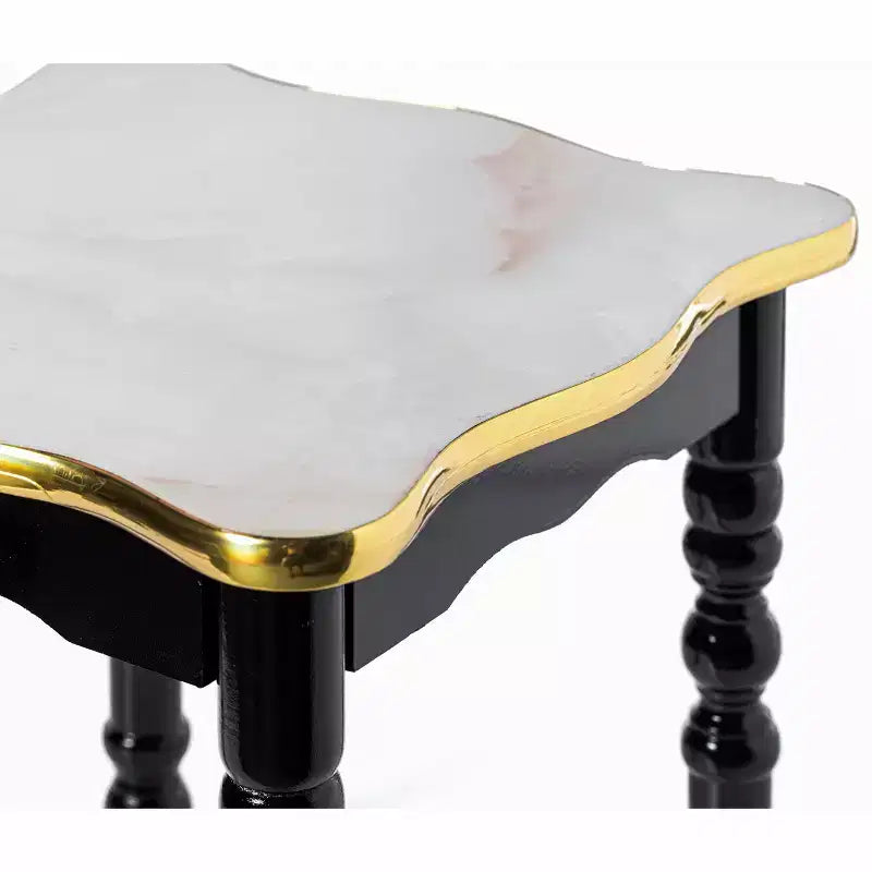 Table d'appoint carrée en bois Fabulaxe, Table d'appoint décorative pour salon, Or, noir et blanc