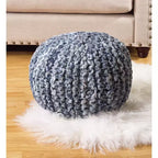 Saro Lifestyle Pouf en denim torsadé - 20dx14h Rond, Bleu marine
