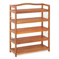 Costway 5-Tier Wood Shoe Rack Solid Acacia Wood Shoe Shelf with Side Metal Hooks