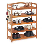 Costway Meuble à Chaussures à 5 Niveaux en Bois d'Acacia Massif avec Crochets Latéraux en Métal