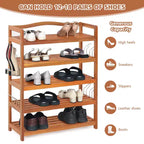 Costway Meuble à Chaussures à 5 Niveaux en Bois d'Acacia Massif avec Crochets Latéraux en Métal