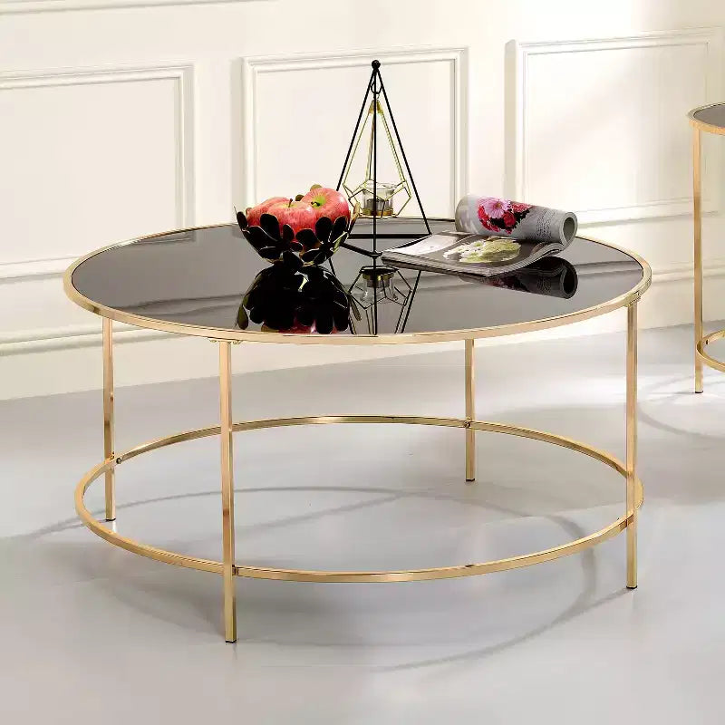 Table basse ronde Kincross avec plateau en verre - miBasics