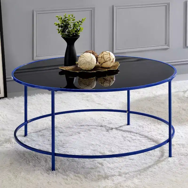 Table basse ronde Kincross avec plateau en verre - miBasics