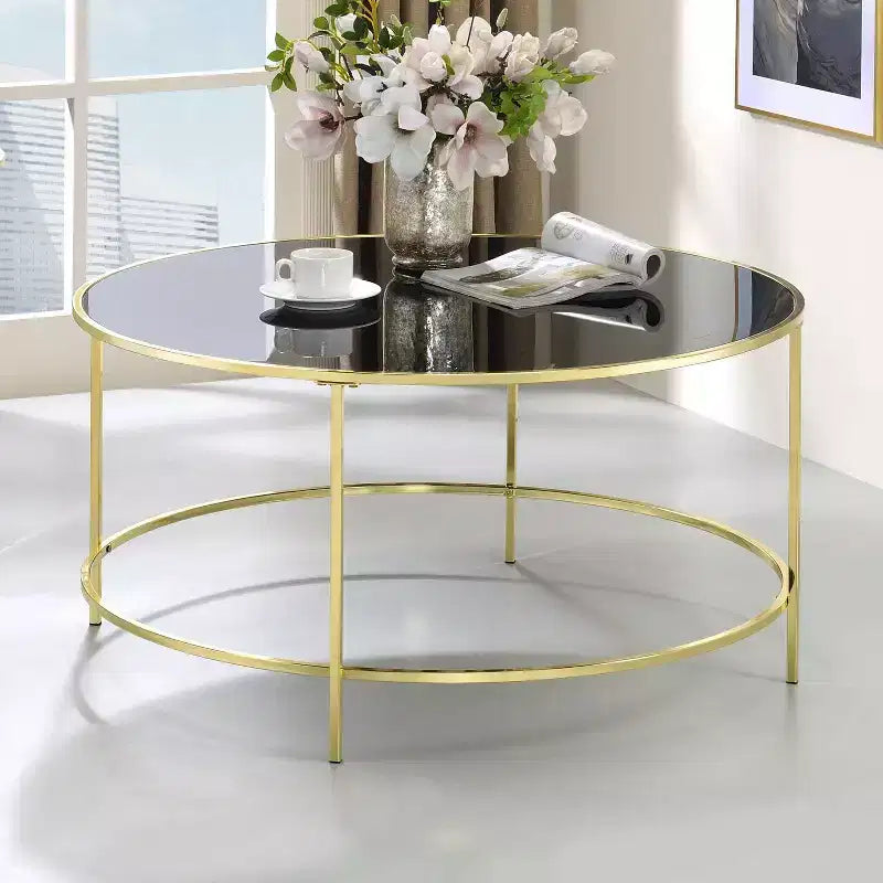 Table basse ronde Kincross avec plateau en verre - miBasics