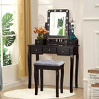 Coiffeuse Costway avec 10 ampoules dimmables, interrupteur tactile, tabouret rembourré Blanc/Noir/Marron