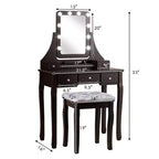 Coiffeuse Costway avec 10 ampoules dimmables, interrupteur tactile, tabouret rembourré Blanc/Noir/Marron
