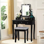 Coiffeuse Costway avec 10 ampoules dimmables, interrupteur tactile, tabouret rembourré Blanc/Noir/Marron
