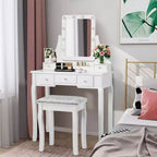 Coiffeuse Costway avec 10 ampoules dimmables, interrupteur tactile, tabouret rembourré Blanc/Noir/Marron
