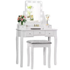 Coiffeuse Costway avec 10 ampoules dimmables, interrupteur tactile, tabouret rembourré Blanc/Noir/Marron