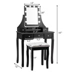 Coiffeuse Costway avec 10 ampoules dimmables, interrupteur tactile, tabouret rembourré Blanc/Noir/Marron