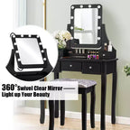 Coiffeuse Costway avec 10 ampoules dimmables, interrupteur tactile, tabouret rembourré Blanc/Noir/Marron