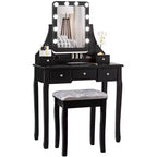 Coiffeuse Costway avec 10 ampoules dimmables, interrupteur tactile, tabouret rembourré Blanc/Noir/Marron