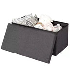 Costway Pouf de Rangement Pliant 76 cm avec Couvercle Relevable Banc de Bout de Lit Capacité 80L Gris Clair/Gris Foncé