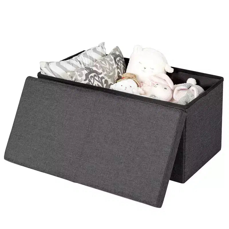 Costway Pouf de Rangement Pliant 76 cm avec Couvercle Relevable Banc de Bout de Lit Capacité 80L Gris Clair/Gris Foncé
