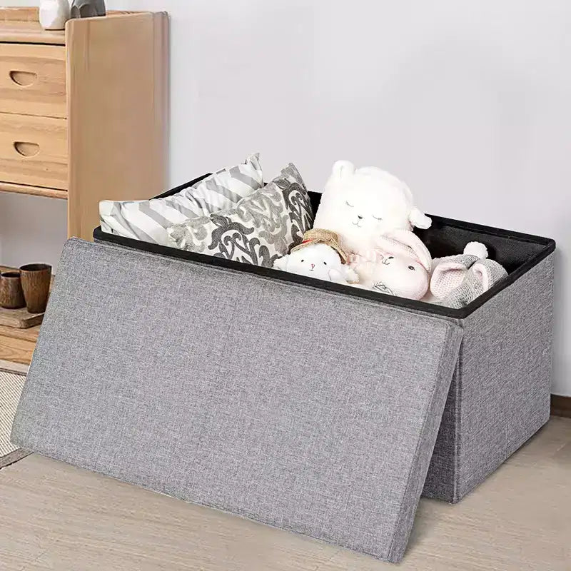 Costway Pouf de Rangement Pliant 76 cm avec Couvercle Relevable Banc de Bout de Lit Capacité 80L Gris Clair/Gris Foncé