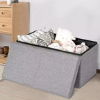 Costway Pouf de Rangement Pliant 76 cm avec Couvercle Relevable Banc de Bout de Lit Capacité 80L Gris Clair/Gris Foncé