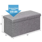 Costway Pouf de Rangement Pliant 76 cm avec Couvercle Relevable Banc de Bout de Lit Capacité 80L Gris Clair/Gris Foncé